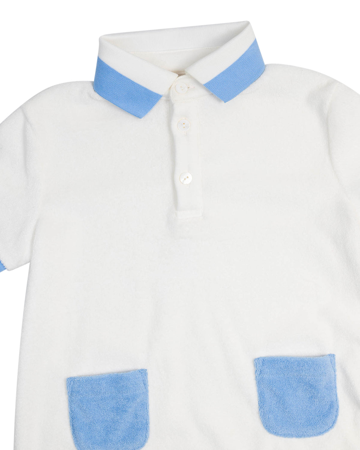 White Terry Shortall with Blue Trim