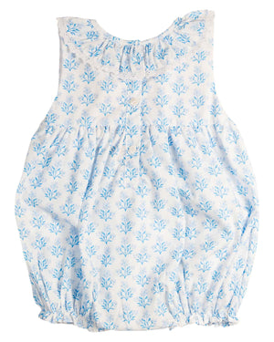 Blue Floral Fields Smocked Bubble with Ruffle Collar