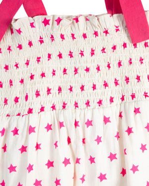 Pink Stars Block Print Tie Dress