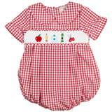 School Supplies Smocked Red Windowpane Boy Bubble- FINAL SALE