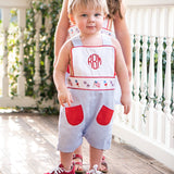 Patriotic Embroidered Shortall with Red Pockets- FINAL SALE