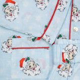 Vintage Santa Blue Button Down Pajama Set