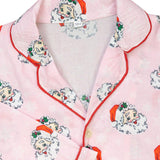 Vintage Santa Pink Button Down Ladies Pajamas