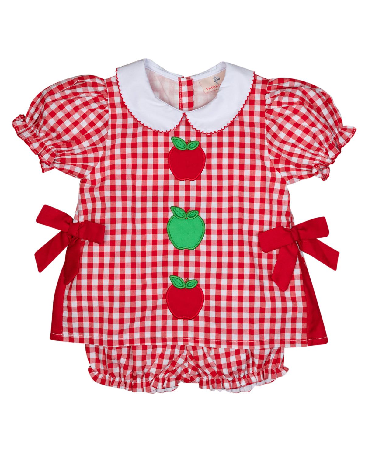 Apple Applique Red Checked Bloomer Set- FINAL SALE