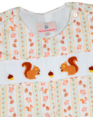 Acorn Watercolor Longall with Smocked Squirrels- FINAL SALE