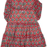 Red and Green Floral with Gold Lurex Dress