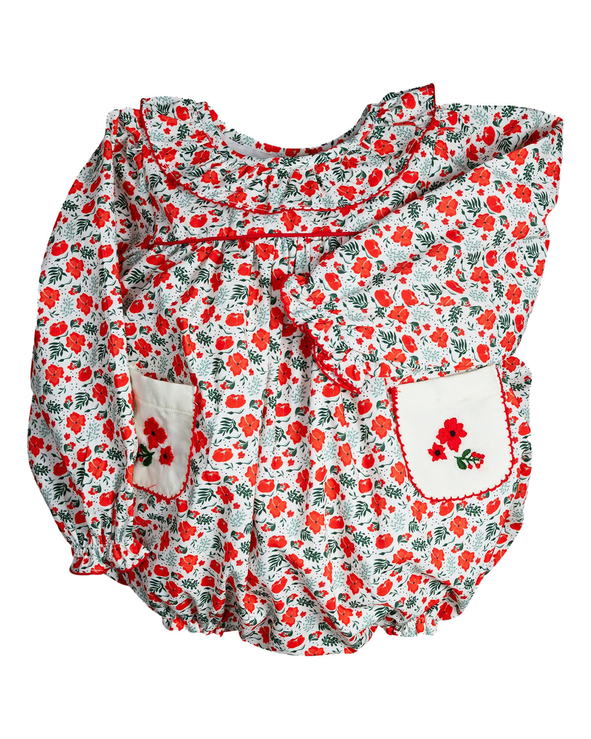 Holiday Floral Embroidered Pocket Bubble- FINAL SALE