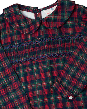 Navy Smocked Plaid Flannel Shortall- FINAL SALE