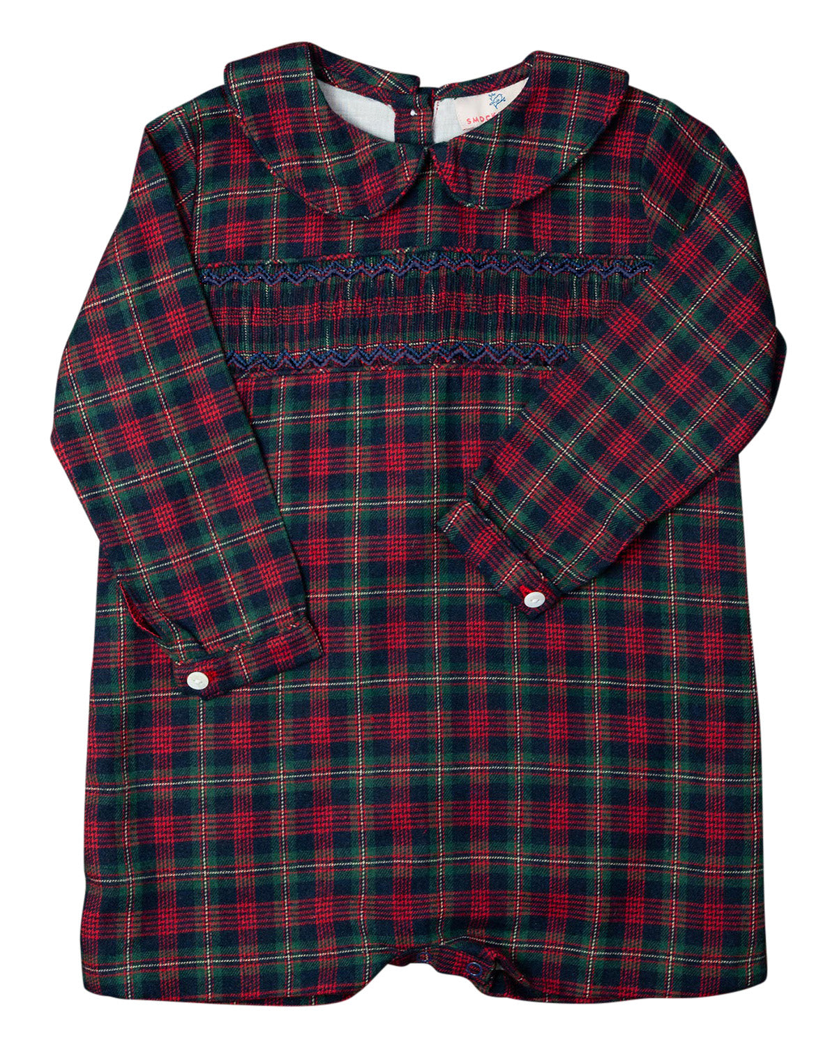 Navy Smocked Plaid Flannel Shortall- FINAL SALE