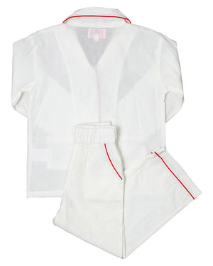 White Button Down Pajamas with Red Trim- FINAL SALE