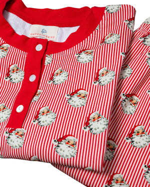Red Striped Vintage Santa Adult Pajamas- FINAL SALE