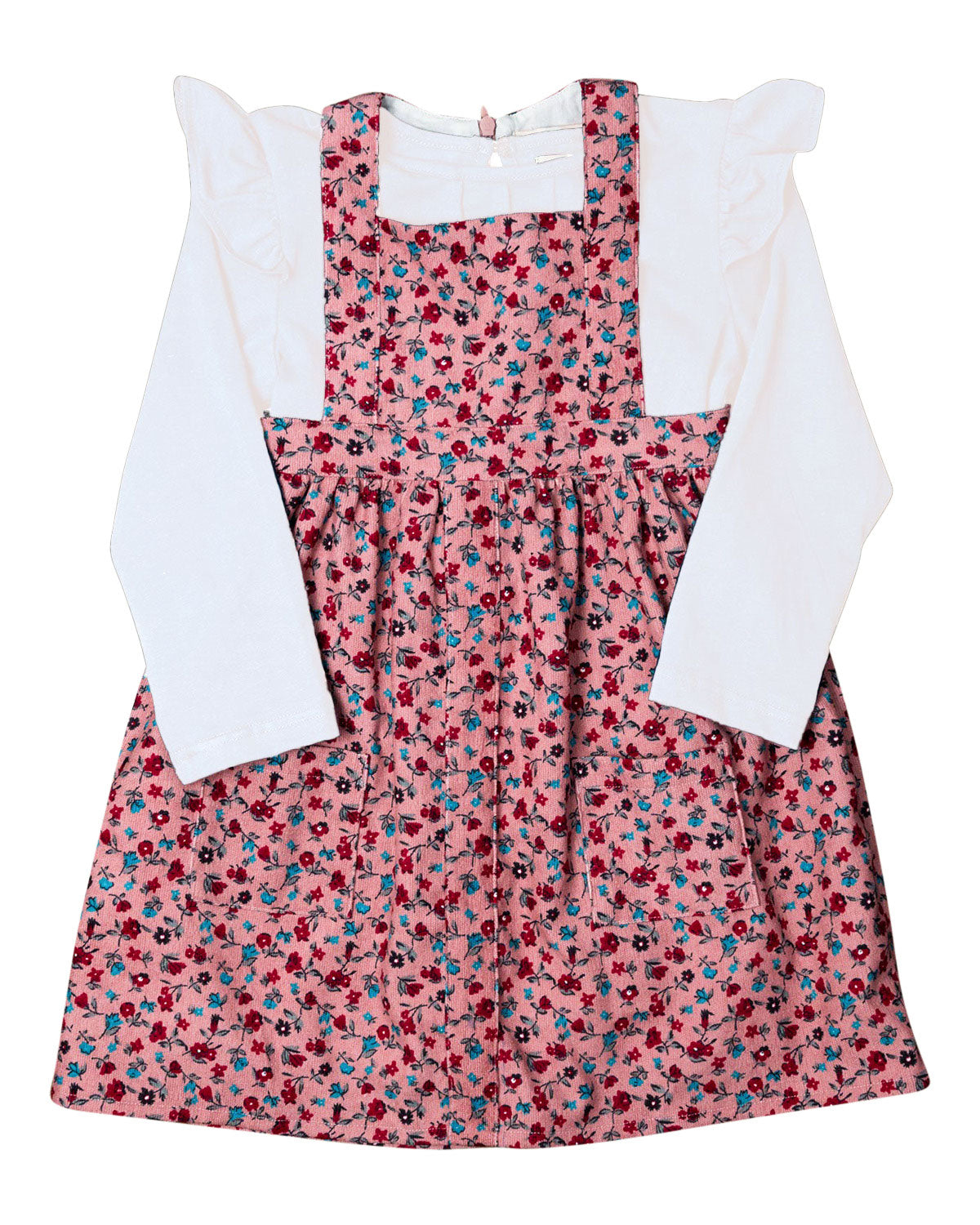 Ditsy Floral Corduroy Jumper with White Knit Shirt Set- FINAL SALE