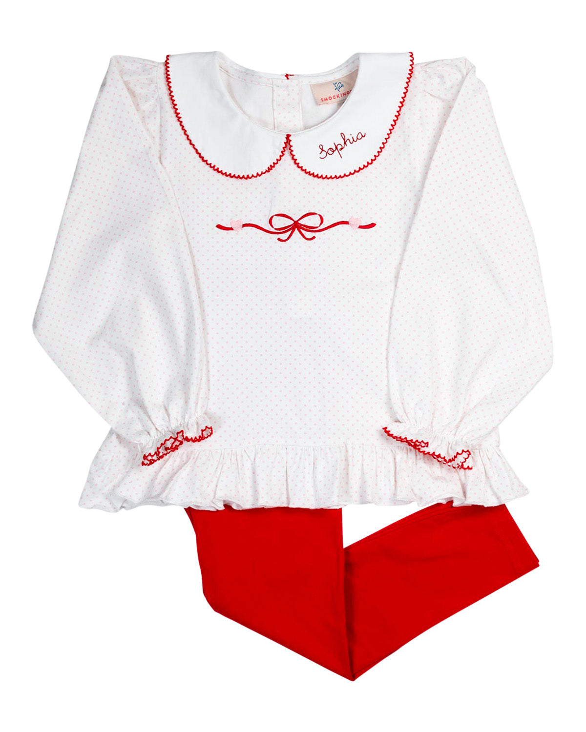 Bow with Hearts Embroidered Knit Legging Set- FINAL SALE