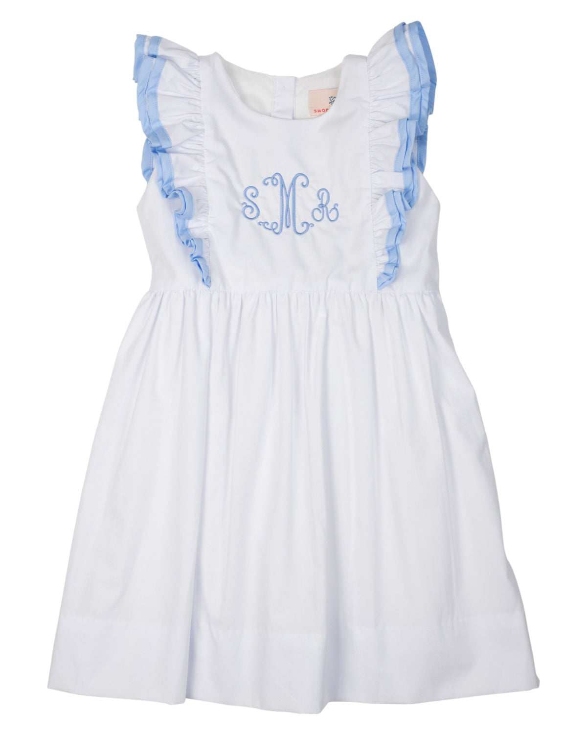 White Bell Dress with Blue Trim