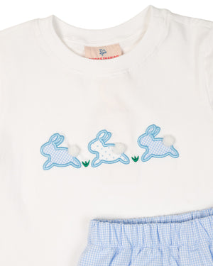 Little Hoppers Bunny Applique Shorts Set in Blue-FINAL SALE