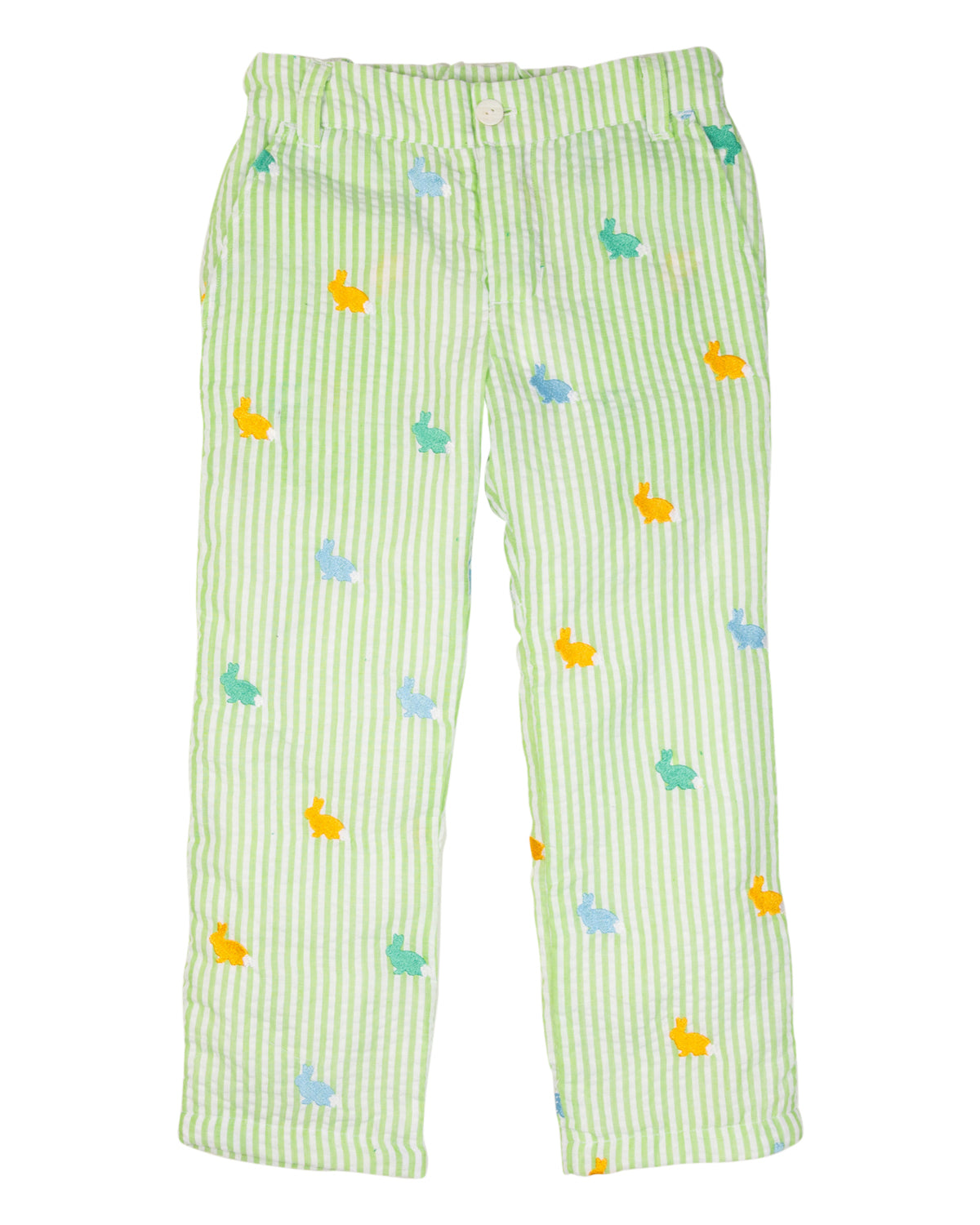 Pastel Bunnies Embroidered Seersucker Pants-FINAL SALE
