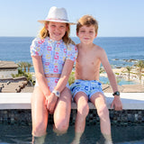 Coastal Stamps in Pastel Puff Sleeve Tankini- FINAL SALE