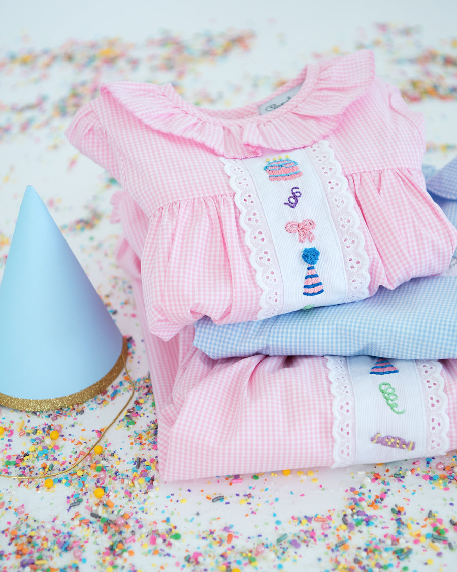 Party Time Hand Embroidered Pink Gingham Dress