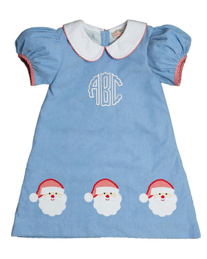 Santa Applique Light Blue Corduroy Dress- FINAL SALE
