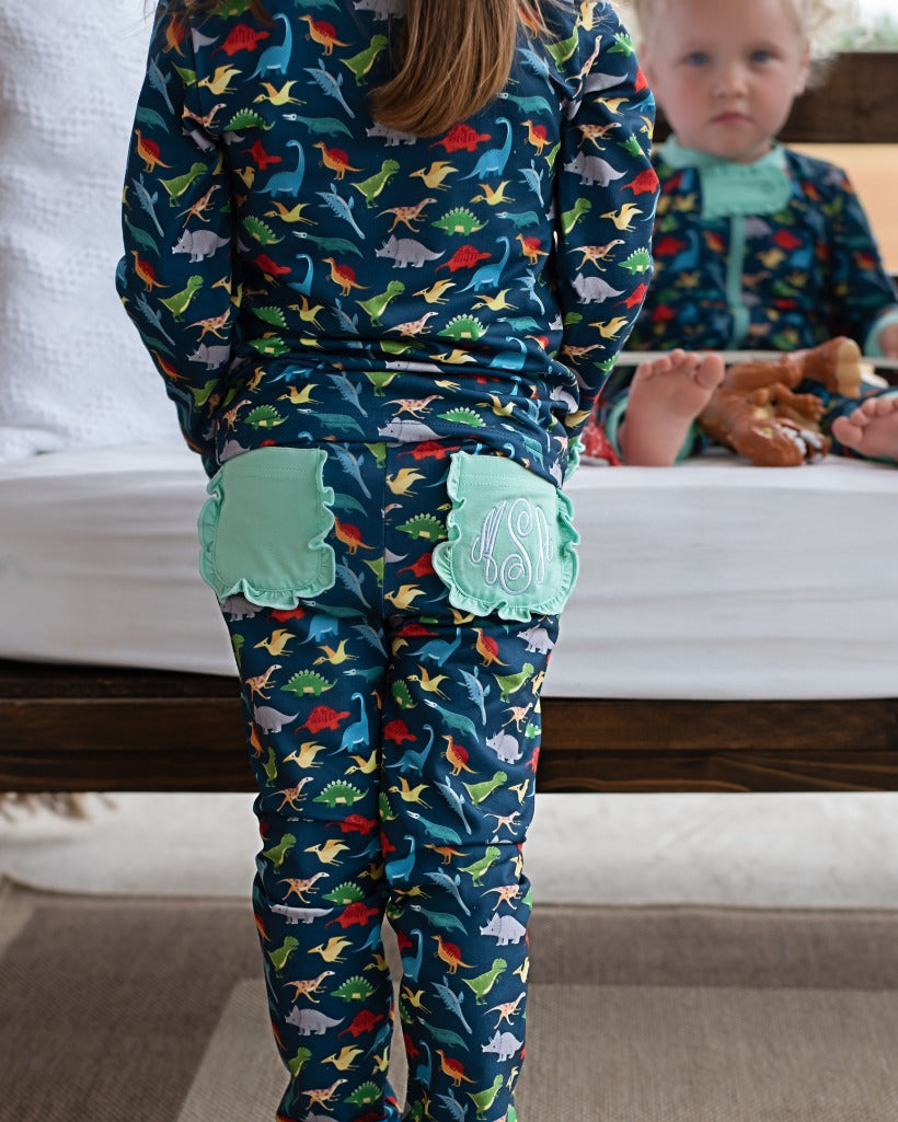Roar Dinosaur Pajama Set with Mint Trim-FINAL SALE