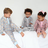 Spring Bunnies Blue Pima Cotton Zip Up Pajamas-FINAL SALE