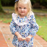 Blue Floral Bubble with Pink Bow in Back