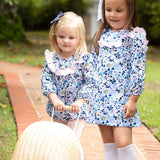 Blue Floral Bubble with Pink Bow in Back