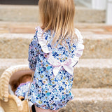Blue Floral Bubble with Pink Bow in Back