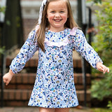 Blue Floral Dress with Pink Bow in Back
