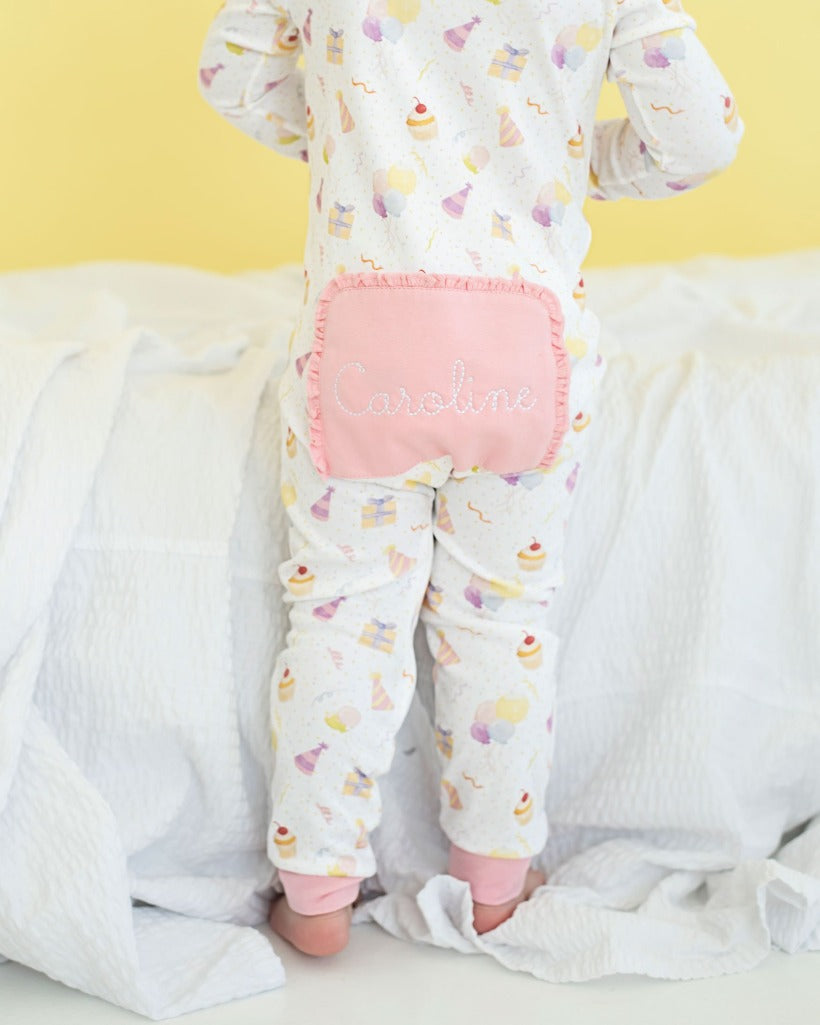 Party Time Pima Zip Up Pajamas with Pink Trim- FINAL SALE