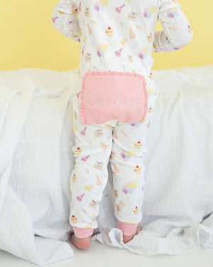 Party Time Pima Zip Up Pajamas with Pink Trim- FINAL SALE