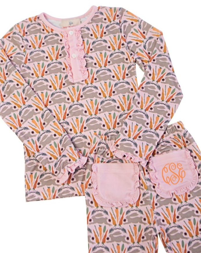 Spring Bunnies Pink Pima Cotton Pajama Set-FINAL SALE