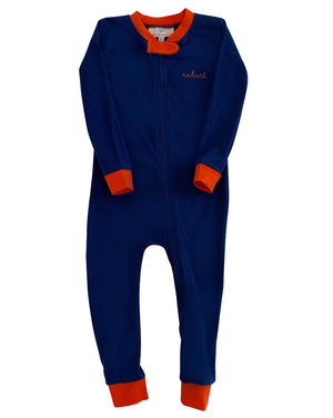 Jack O Lantern Applique Navy Zip Up Pajamas-FINAL SALE