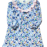 Blue Floral Dress with Pink Bow in Back
