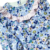 Blue Floral Dress with Pink Bow in Back