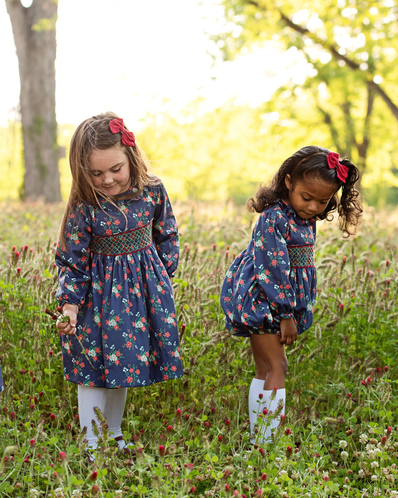 Night Garden Floral Smocked Bubble- FINAL SALE