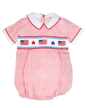 American Flags and Stars Smocked Patriotic Boy Bubble