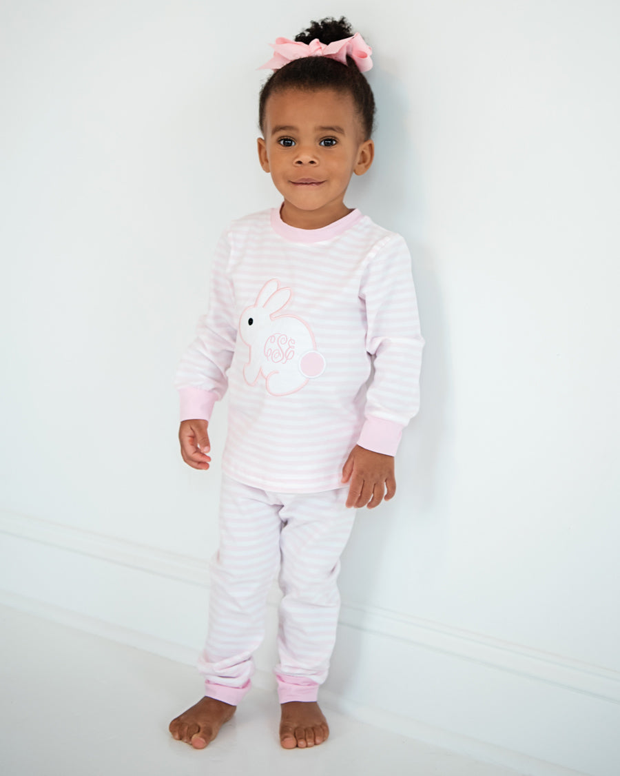 Bunny Applique Pink Striped Loungewear-FINAL SALE