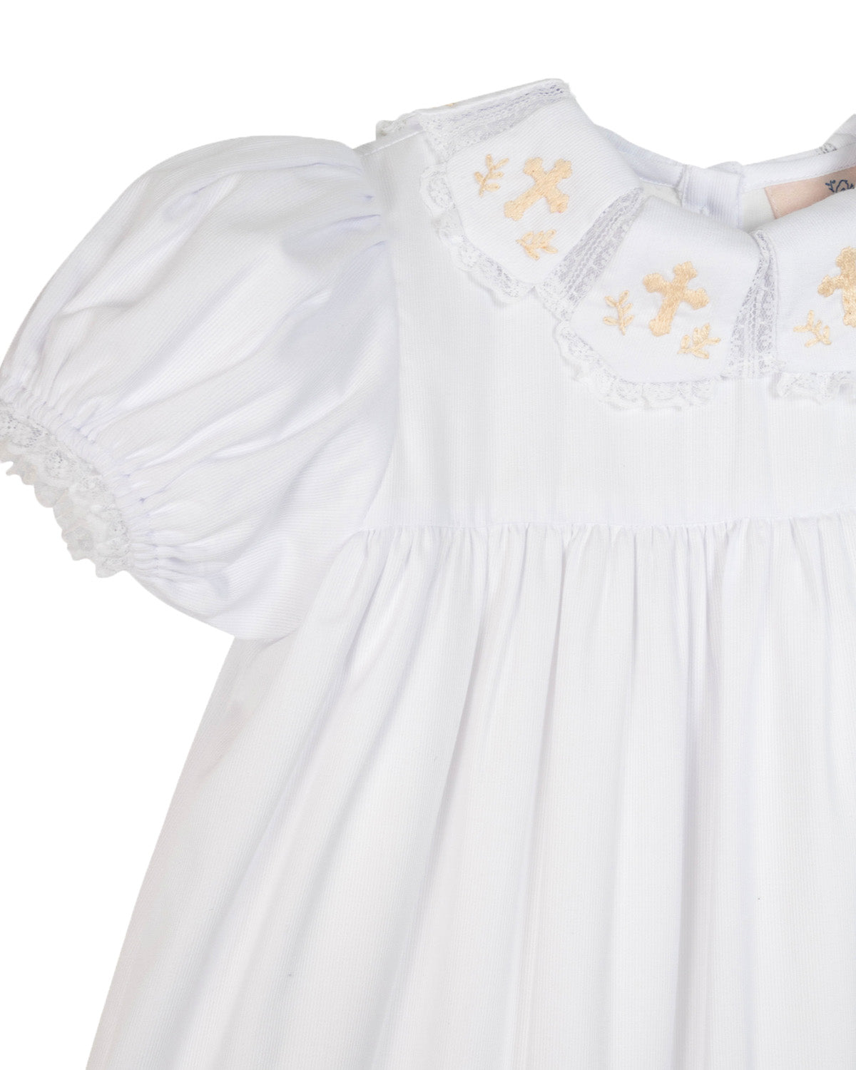 Cross Hand Embroidered Dress with Lace Collar