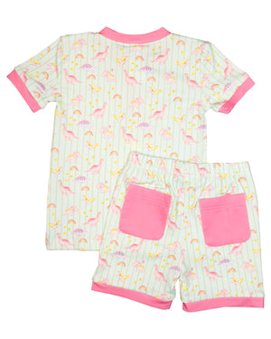 Dinomite Dinosaurs Short Sleeve Pajama Set with Pink Trim-FINAL SALE