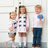Pink Gingham Knit Bloomer Set with Navy Bows