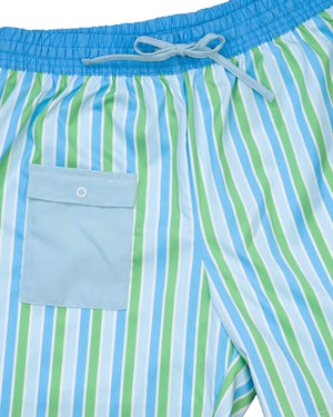 Men's Blue and Green Striped Swim Trunks-FINAL SALE