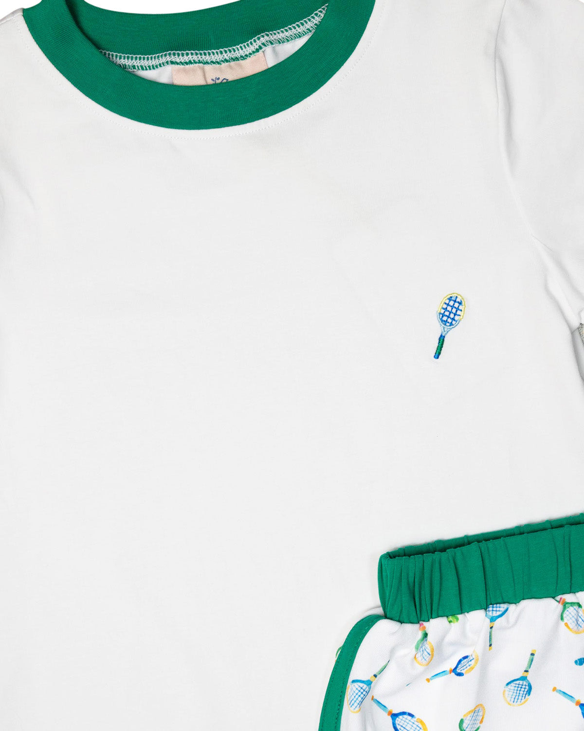 Tennis Print Knit Shorts Set with Green Trim