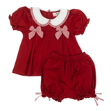 Crimson Bow Knit Bloomer Set