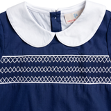 Smocked Navy Shortall