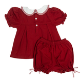 Crimson Bow Knit Bloomer Set
