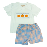 Pumpkin Plaid Smocked Shorts Set