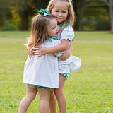 Pink Polka Dot Knit Bloomer Set with Mint Collar