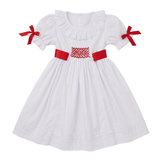 Red Smocked Clara Dress with Sash