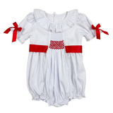 Red Smocked Clara Bubble with Sash